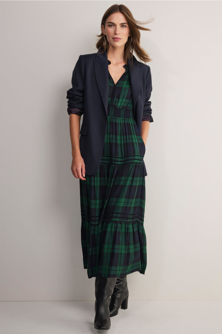 Georgina Dress - Midnight/Forest Check