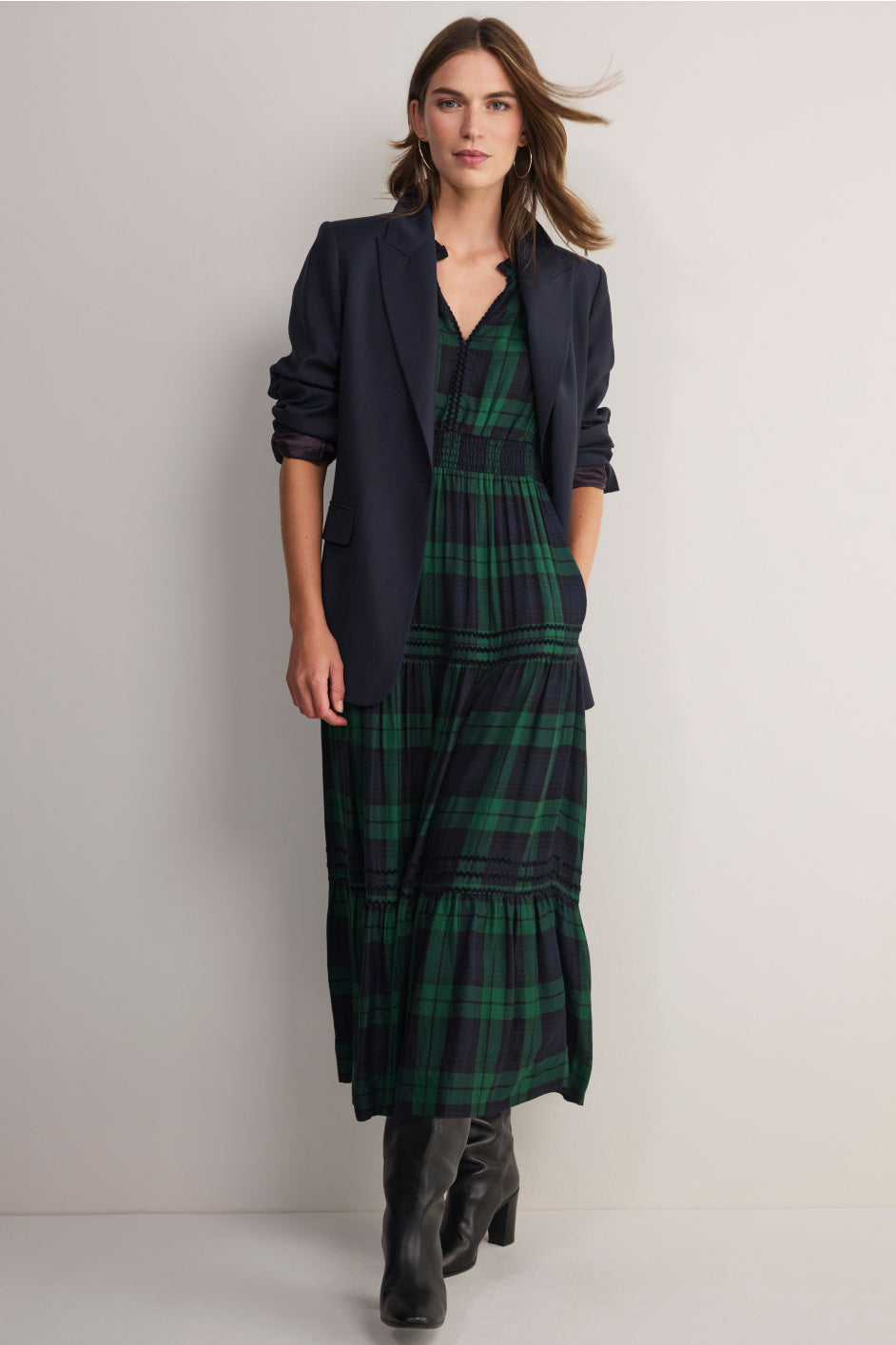 Georgina Dress - Midnight/Forest Check