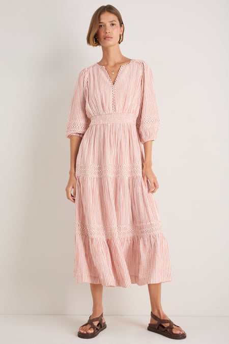 Georgina Dress - Terracotta/White Stripe