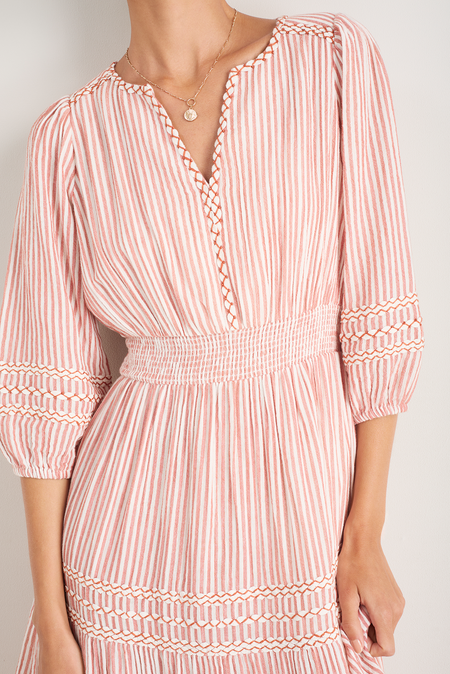 Georgina Dress - Terracotta/White Stripe