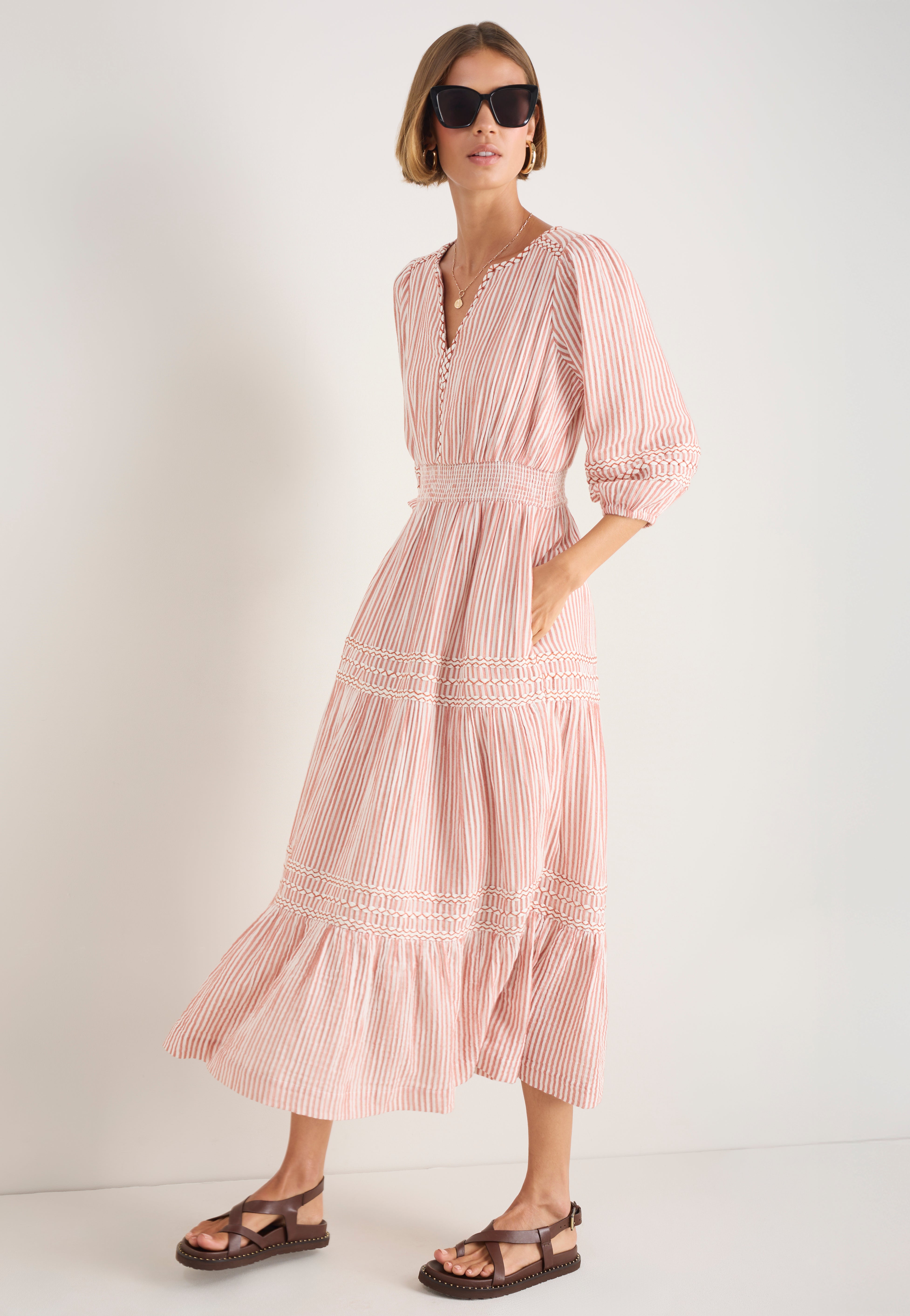 Georgina Dress - Terracotta/White Stripe