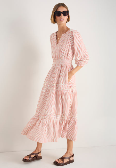Georgina Dress - Terracotta/White Stripe
