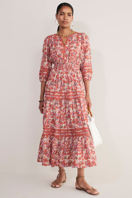 Georgina Dress - Warm Clay Layered Ditsy