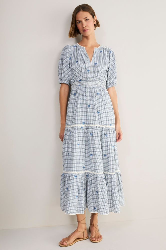 Gina Dress - White/Blue Check