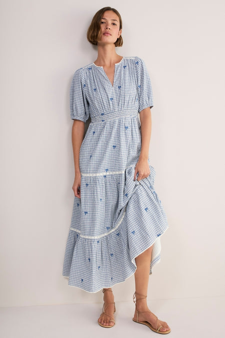 Gina Dress - White/Blue Check