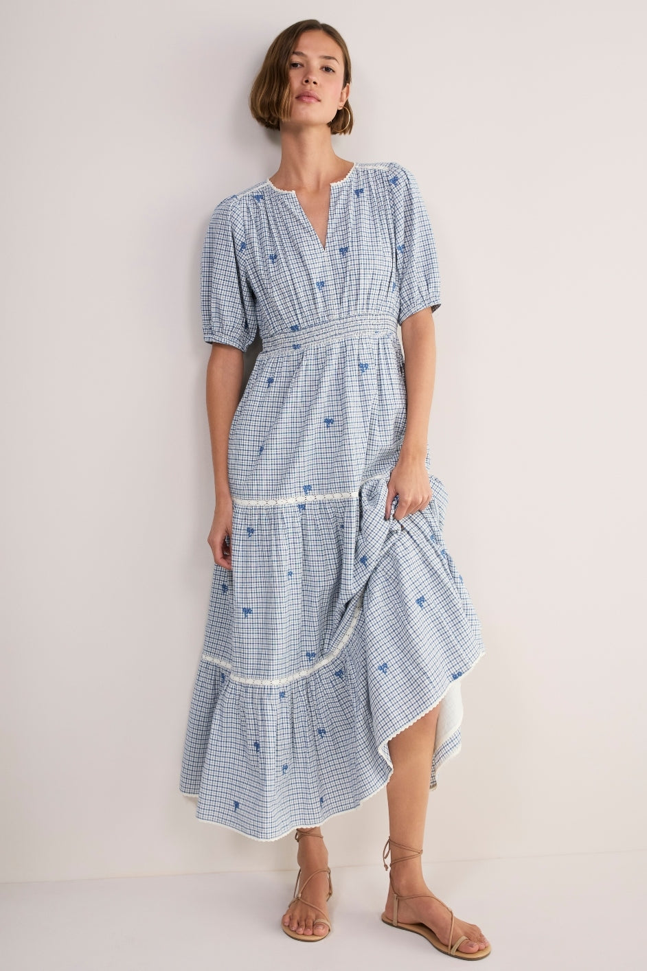 Gina Dress - White/Blue Check
