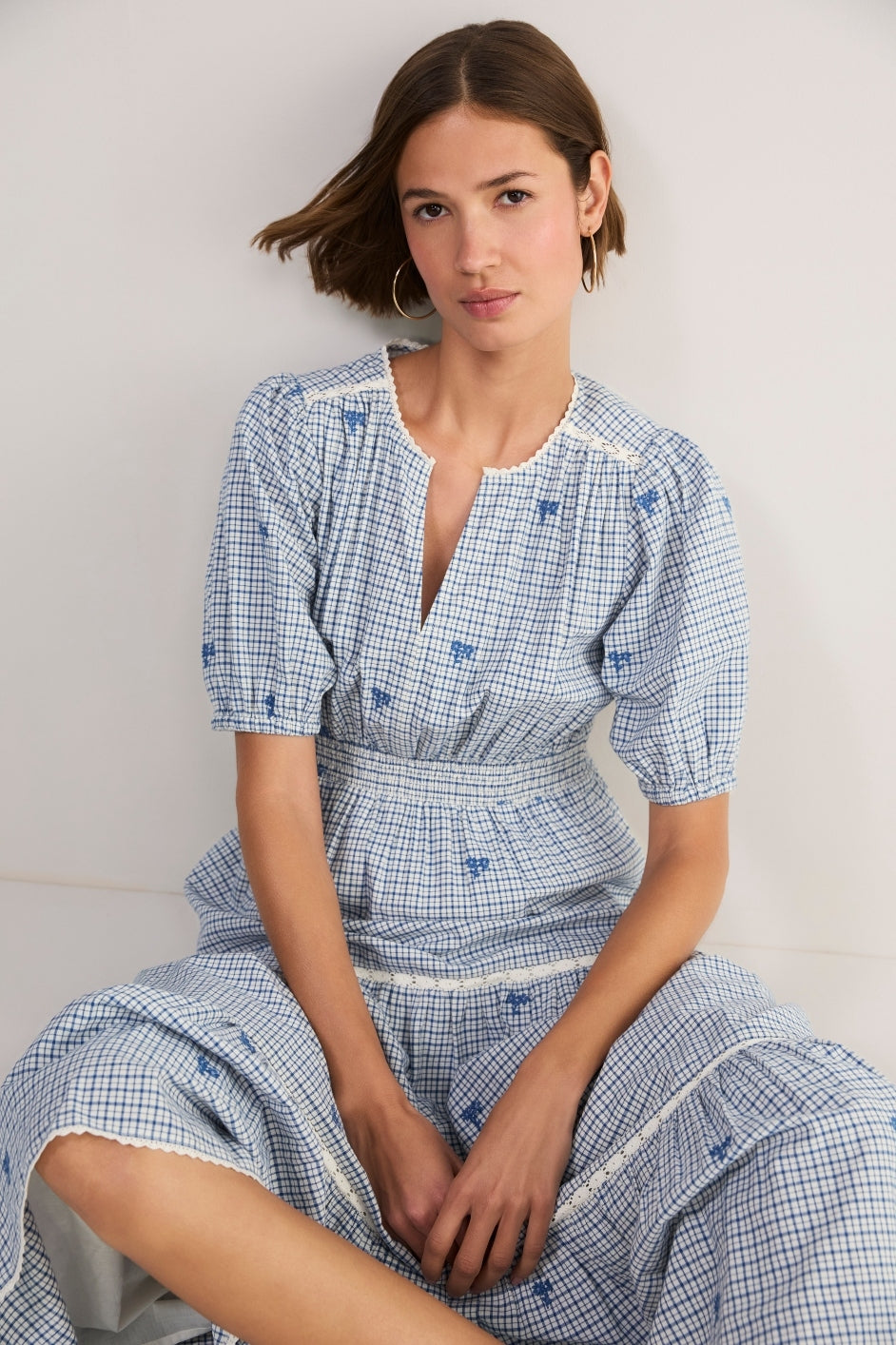 Gina Dress - White/Blue Check