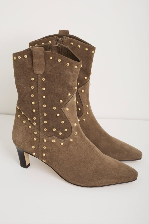 Goldie Studded Suede Ankle Boot - Tan