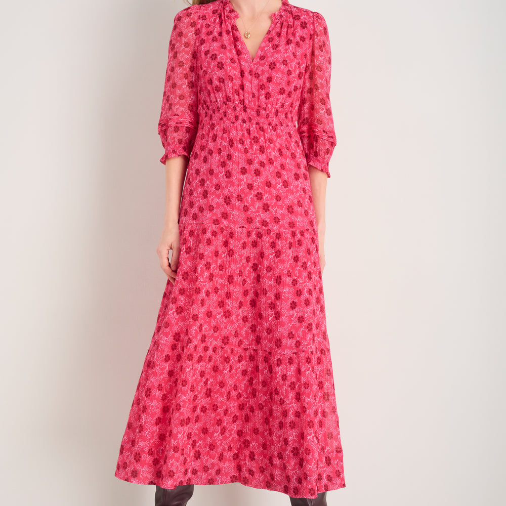 Grace Silk Blend Dress - Raspberry Wandering Daisy