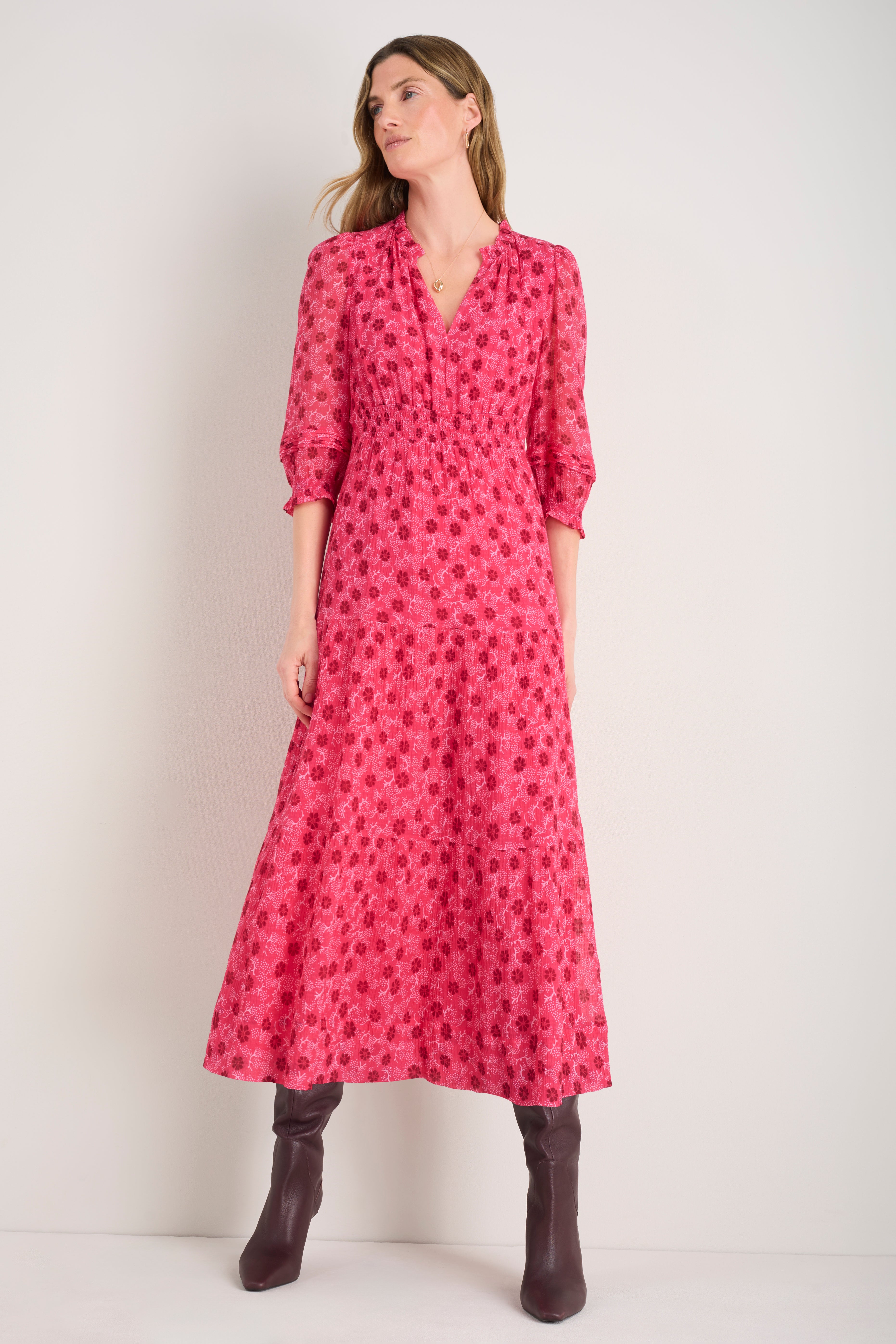 Grace Silk Blend Dress - Raspberry Wandering Daisy