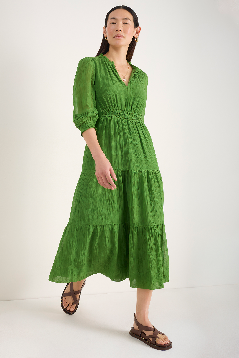 Grace Silk Blend Dress - Fern Green