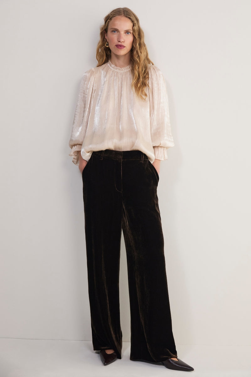 Grace Silk Velvet Trouser - Chocolate