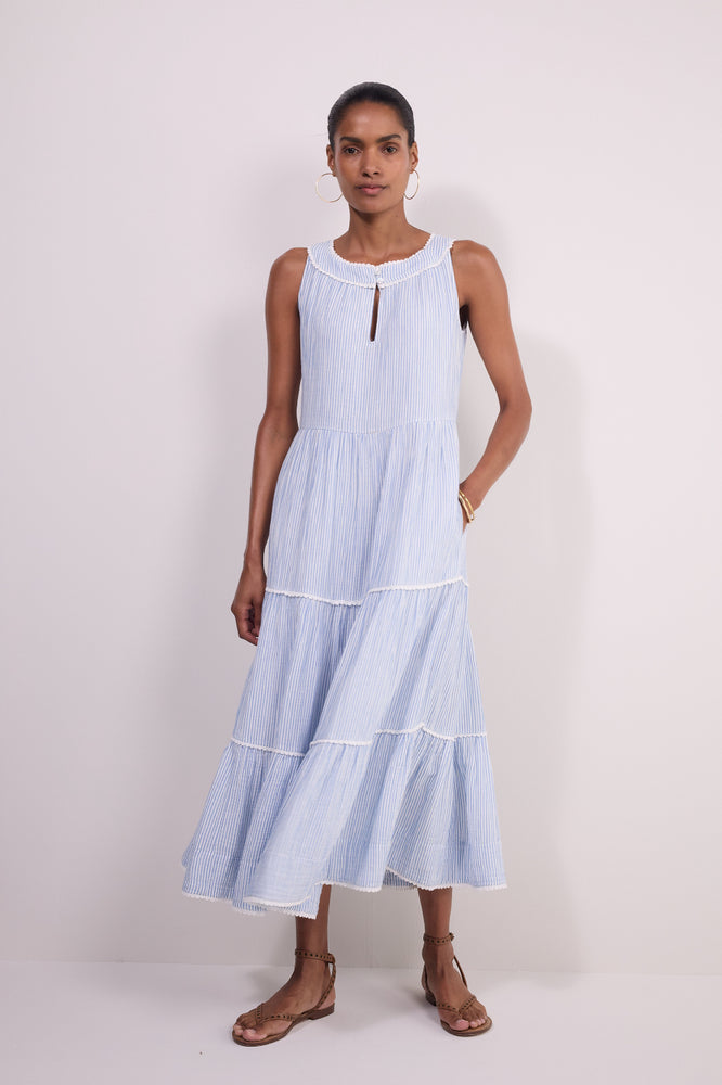 Hallie Halterneck Dress - Blue/White Stripe