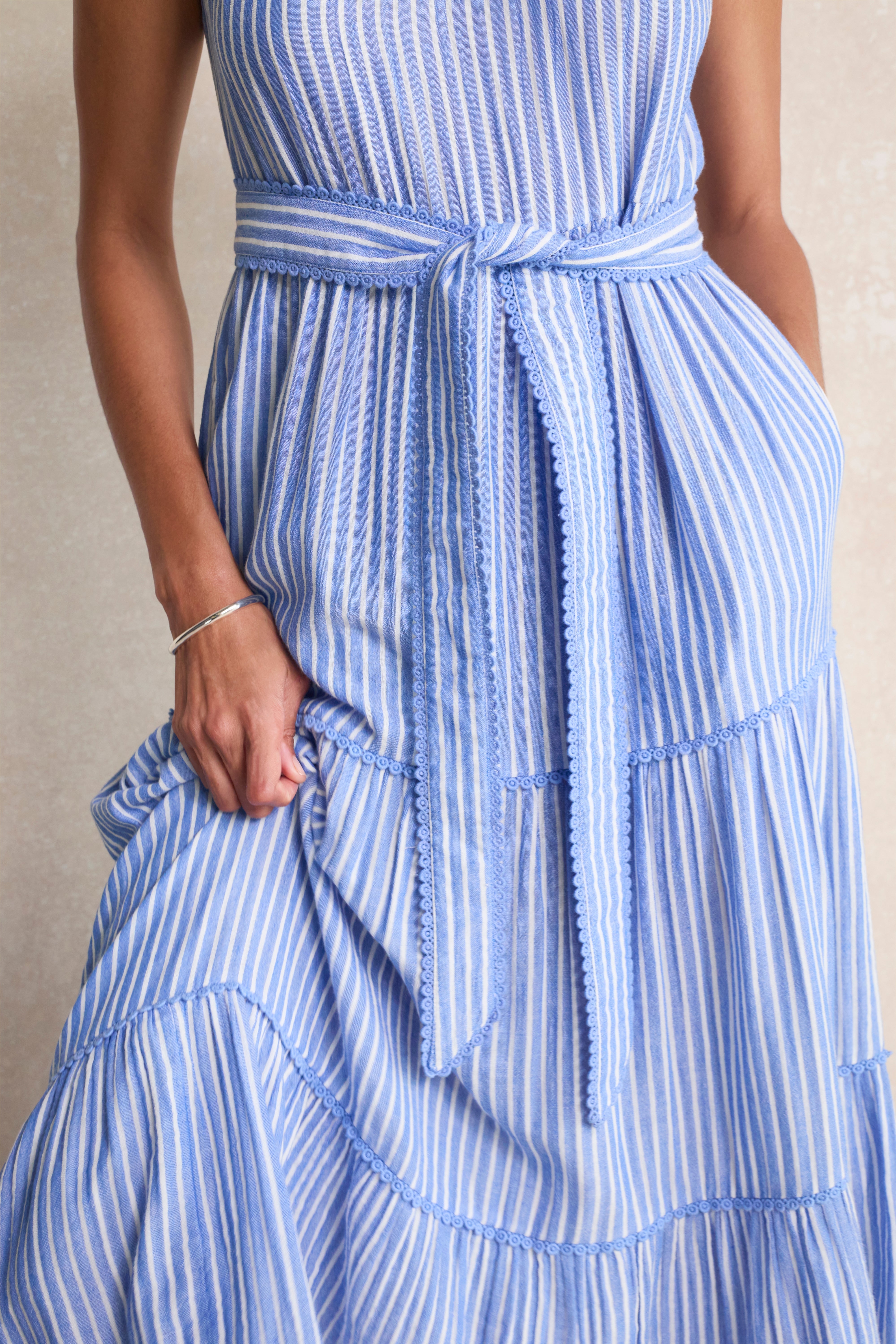 Hallie Halterneck Dress - Riviera Blue/White Stripe