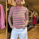 Marnie Long Sleeve Jersey Top - Sorbet Pink/Peridot Green Stripe
