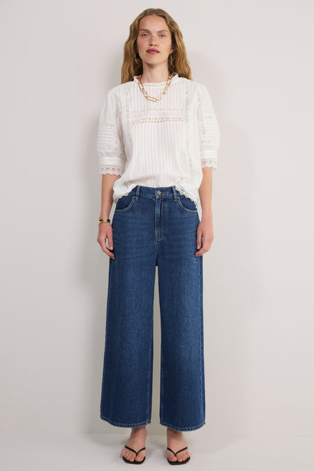 Imogen Cropped Wide Leg Jean - Mid Wash