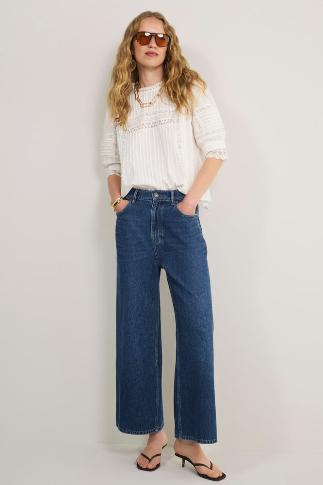 Imogen Cropped Wide Leg Jean - Mid Wash