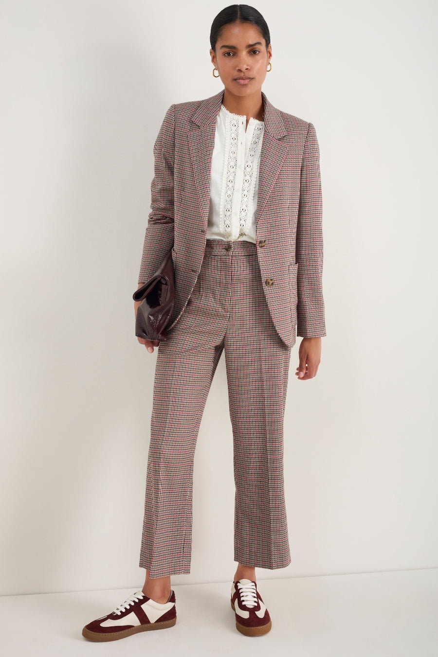 Ingrid Check Crop Trouser - Tan/Red Check