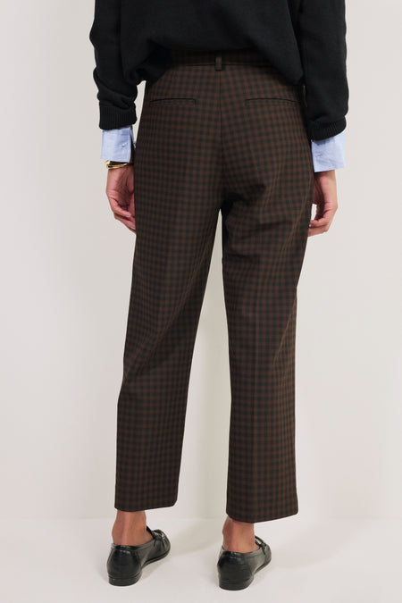 Ingrid Straight Leg Trouser - Black/Chocolate Check