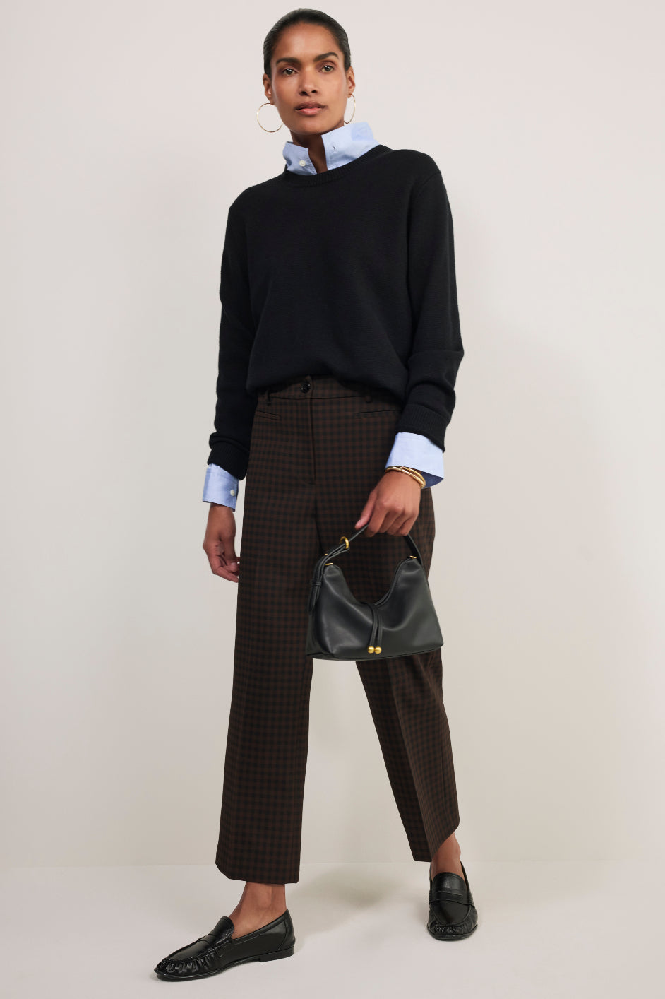Ingrid Straight Leg Trouser - Black/Chocolate Check