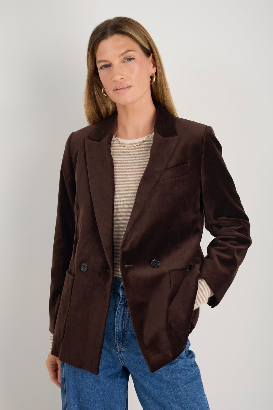 Iris Cotton Velvet Blazer - Cocoa