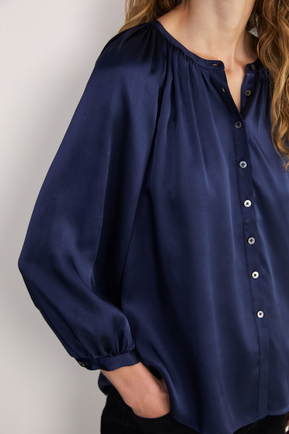 Isla Silk Satin Blouse - Midnight
