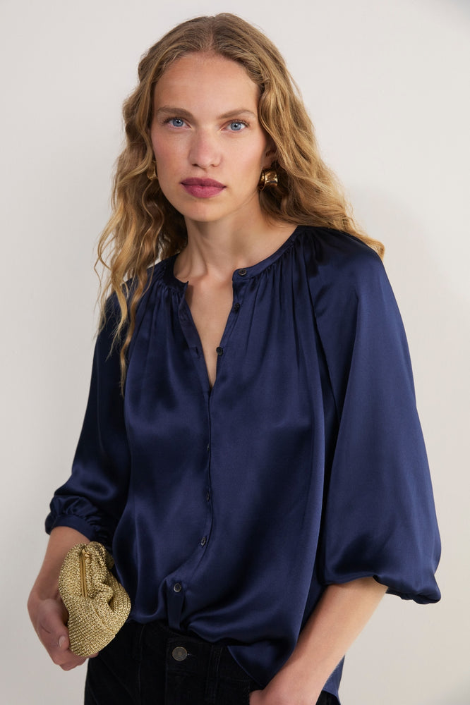 Isla Silk Satin Blouse - Midnight