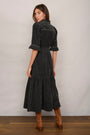 Model back view wearing the clay midi dress