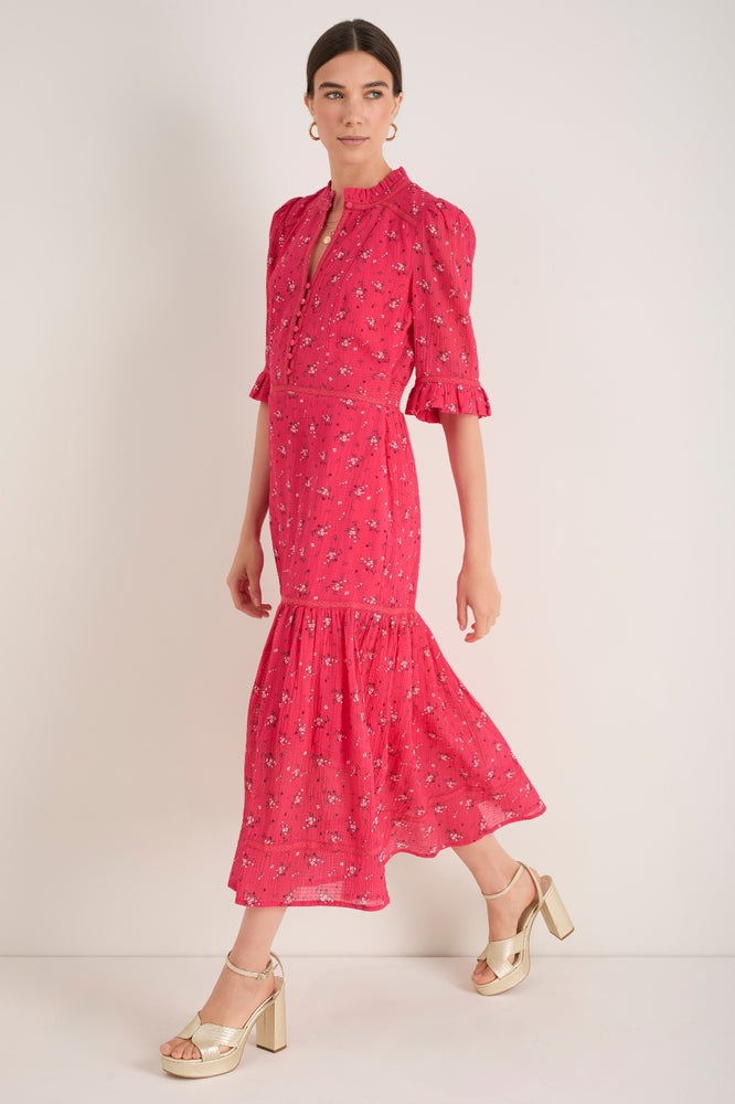 Jodi Silk Blend Dress - Raspberry Sprig Floral