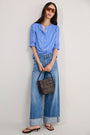 Juliette Lace Trim Jersey Mix Blouse - Blue