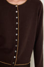 Katie Cashmere Cardigan - Chocolate Metallic Trim
