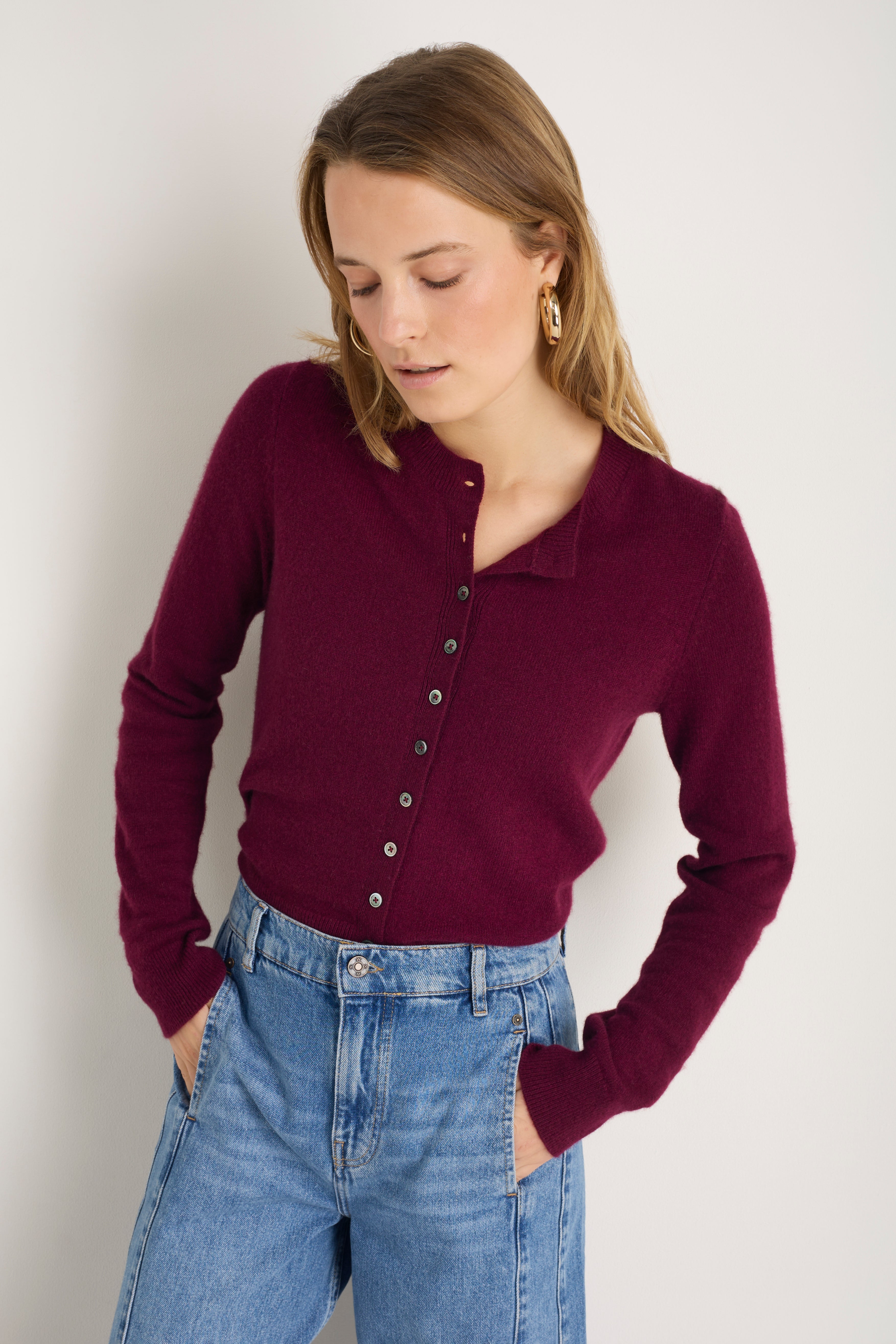 Katie Cashmere Cardigan - Deep Fig