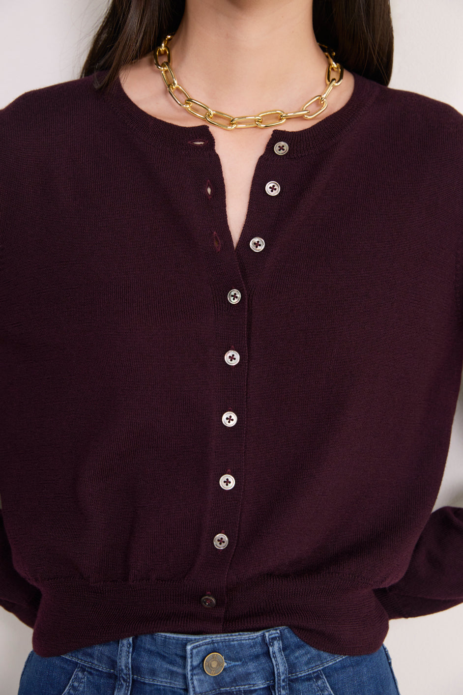Katie Merino Cardigan - Aubergine