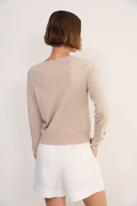 Katie Wool Cotton Cardigan - Taupe Marl