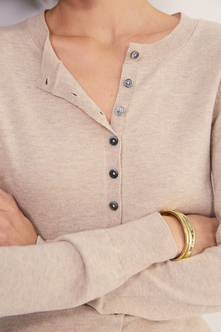 Katie Wool Cotton Cardigan - Taupe Marl