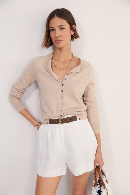 Katie Wool Cotton Cardigan - Taupe Marl
