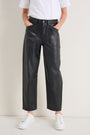 Kaya Cargo Barrel Faux Leather Trouser - Black