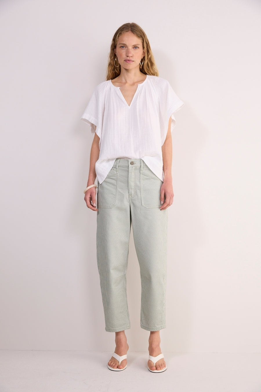 Kaya Cargo Barrel Jean - Olive Stripe