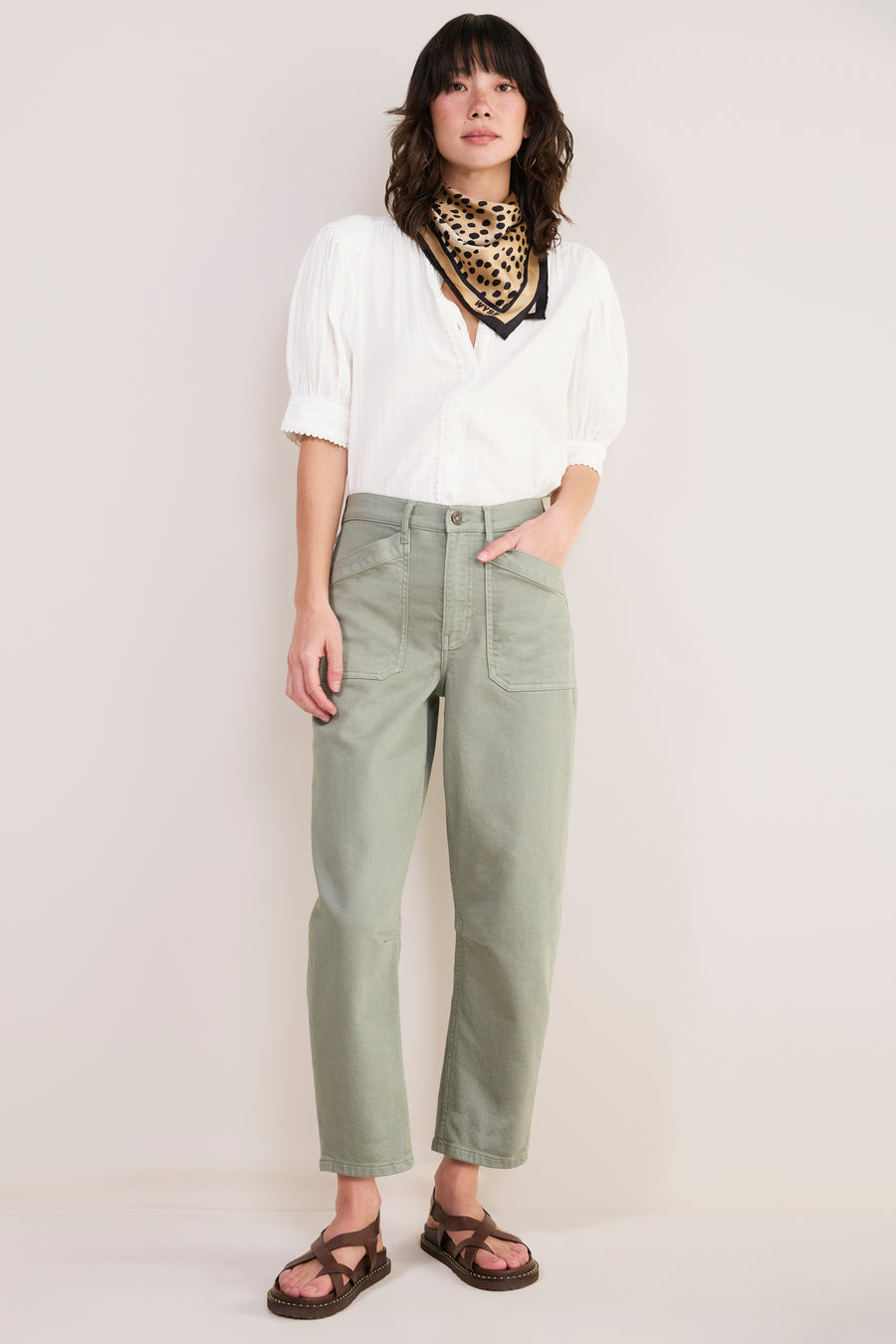 Kaya Cargo Barrel Jean - Sage Green