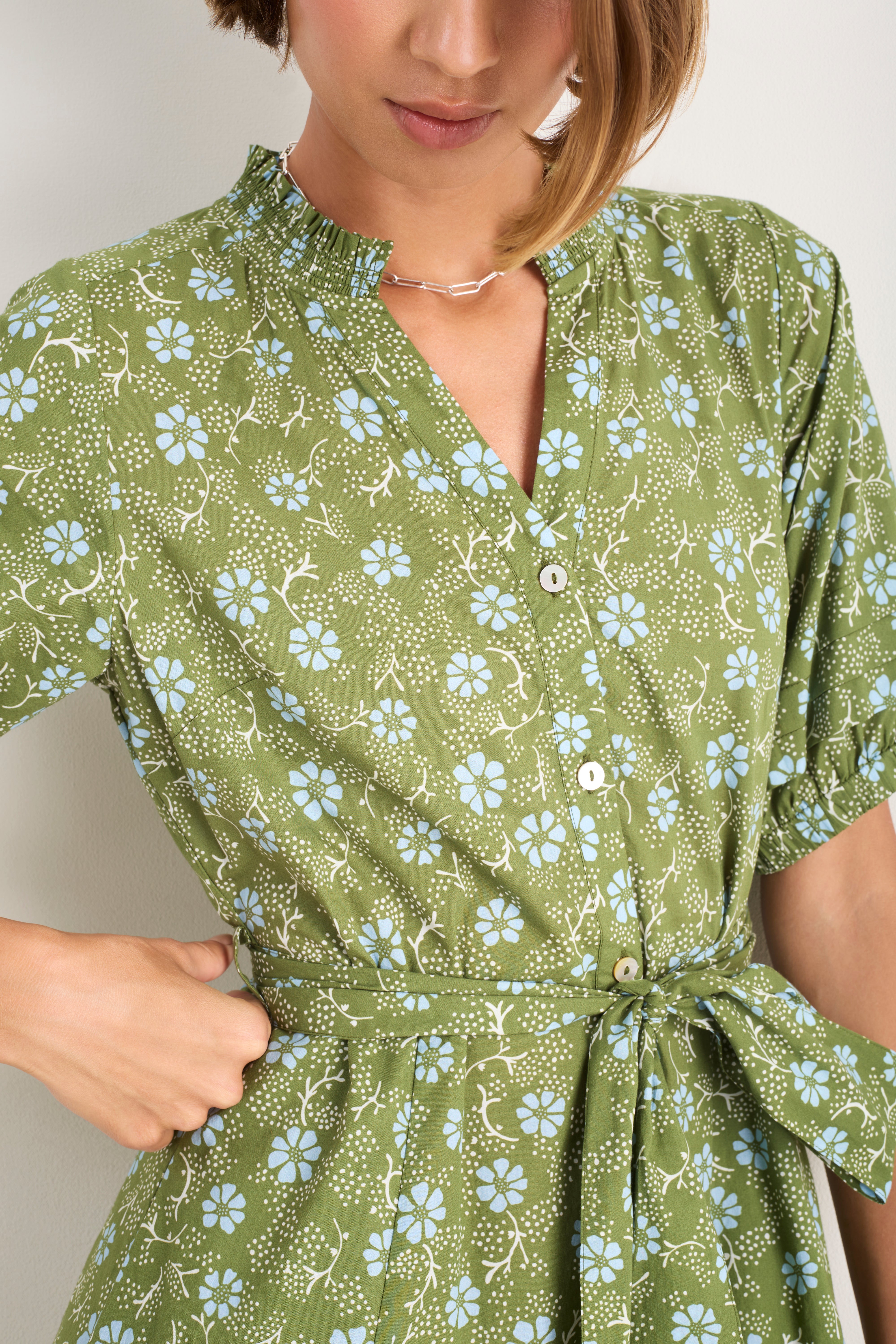 Kelly Dress - Olive Green Floral