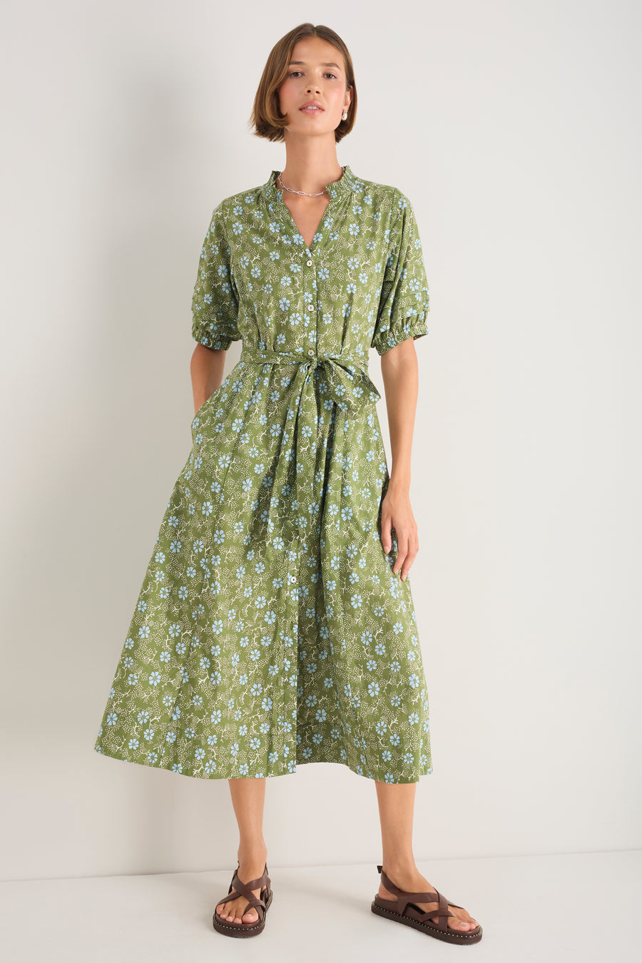 Kelly Dress - Olive Green Floral