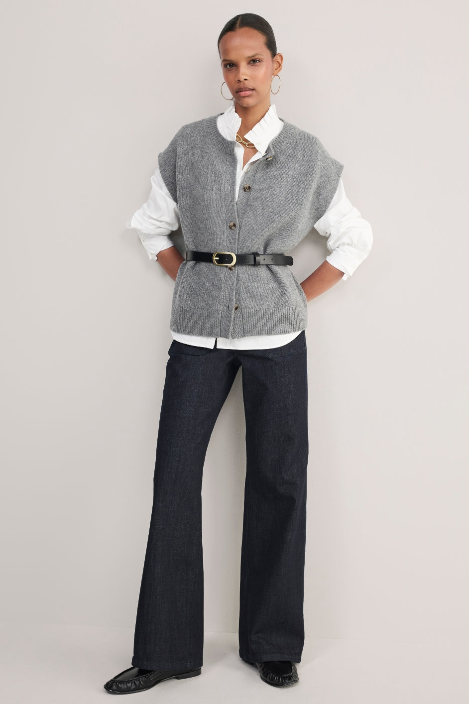 Klara Button Through Tank - Mid Grey Melange