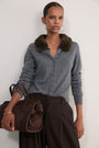 Lana Fur Collar Cardigan - Mid Grey Melange