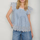 Laurel Broderie Top - Blue/Ivory Stripe