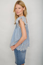 Laurel Broderie Top - Blue/Ivory Stripe