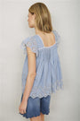 Laurel Broderie Top - Blue/Ivory Stripe