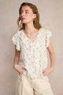 Laurent Flutter Sleeve Silk Blouse - Ivory Sprig Floral