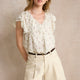 Laurent Flutter Sleeve Silk Blouse - Ivory Sprig Floral
