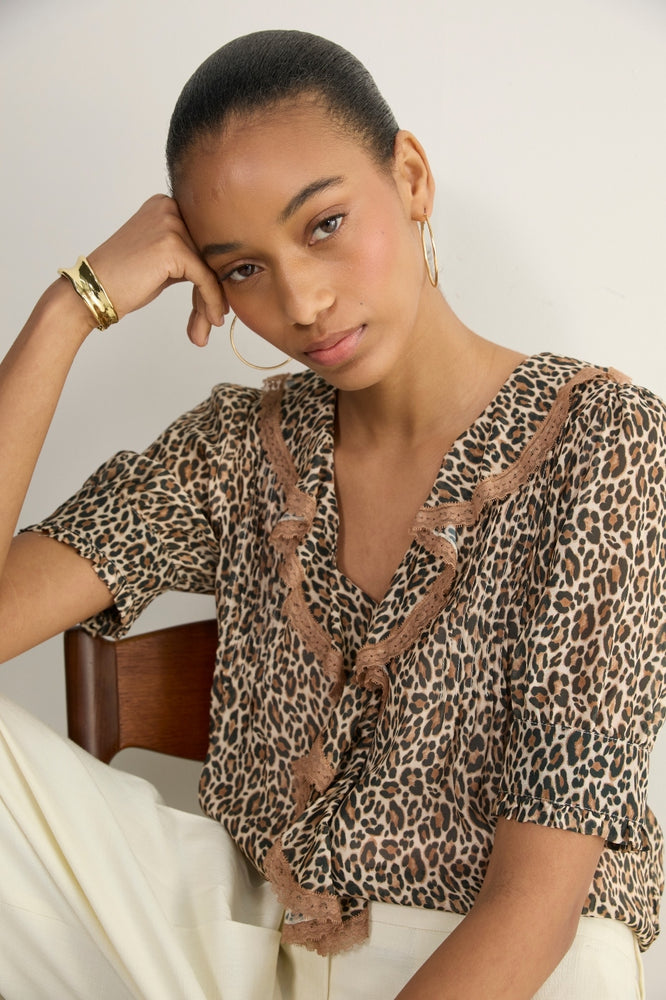 Laurent Silk Blouse - Leopard