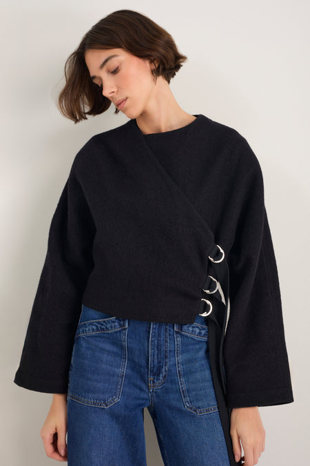 Leonie Boiled Wool Wrap Jacket - Black